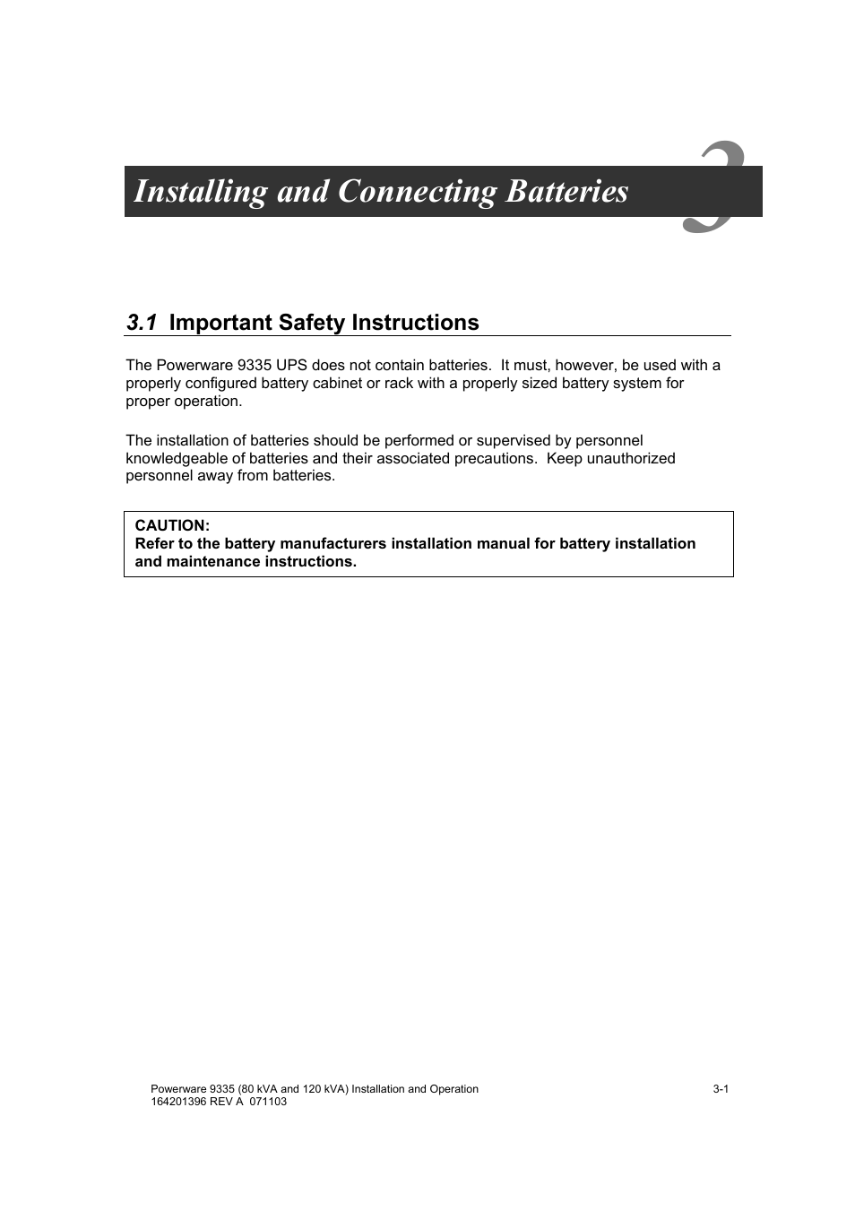 Installing and connecting batteries | Powerware 9335 User Manual | Page 25 / 100