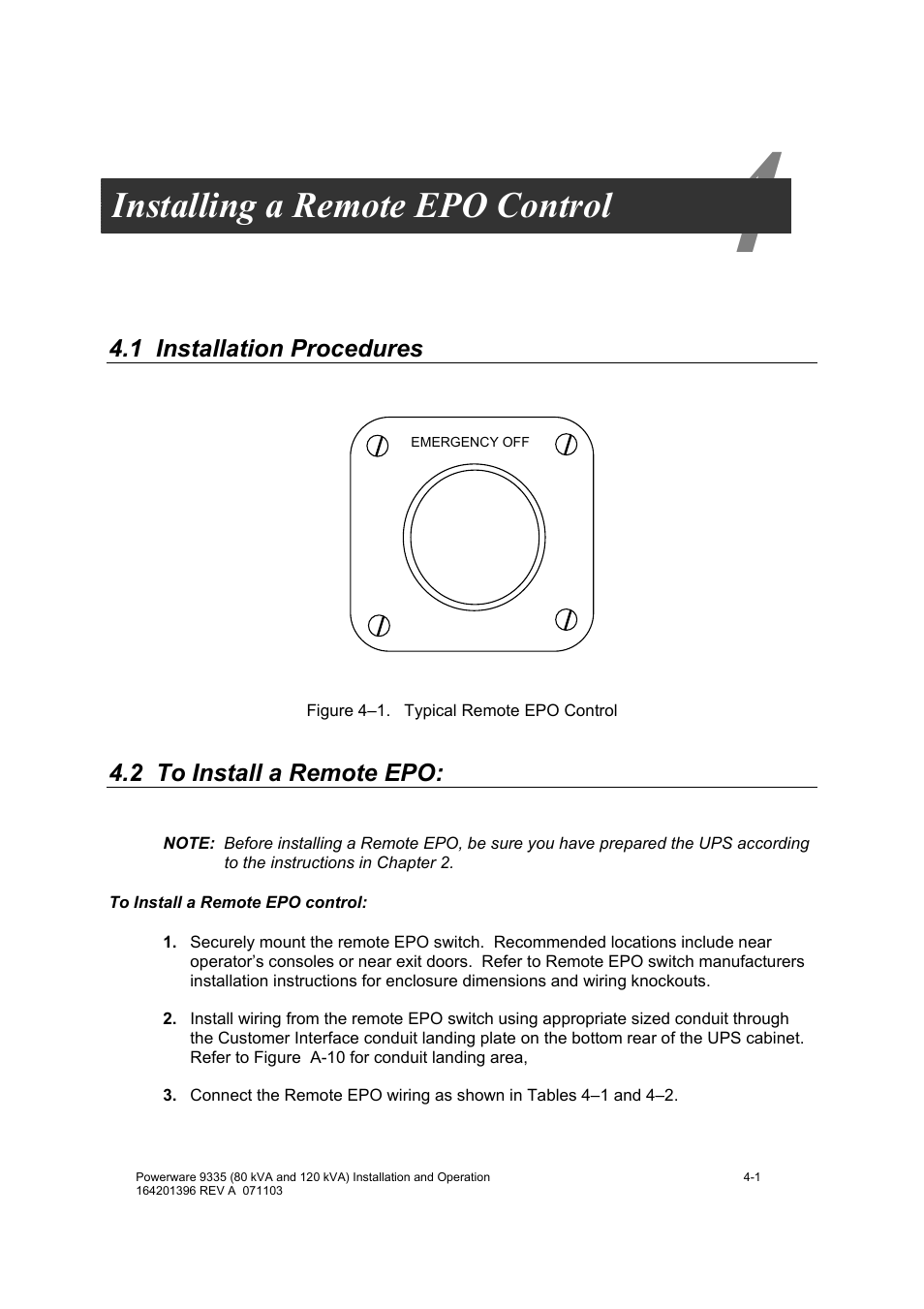 Installing a remote epo control | Powerware 9335 User Manual | Page 27 / 100