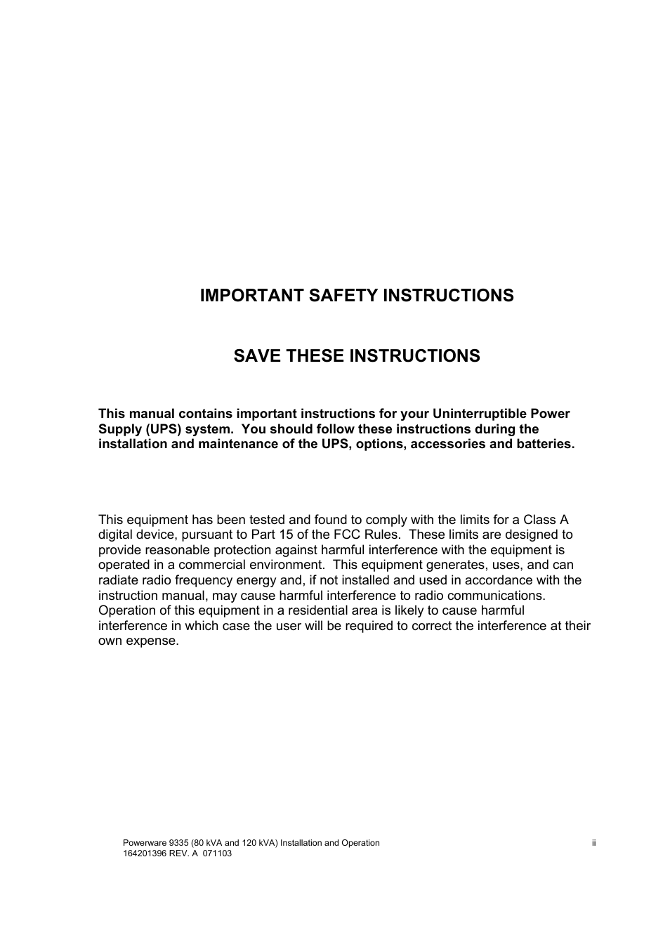 Powerware 9335 User Manual | Page 3 / 100