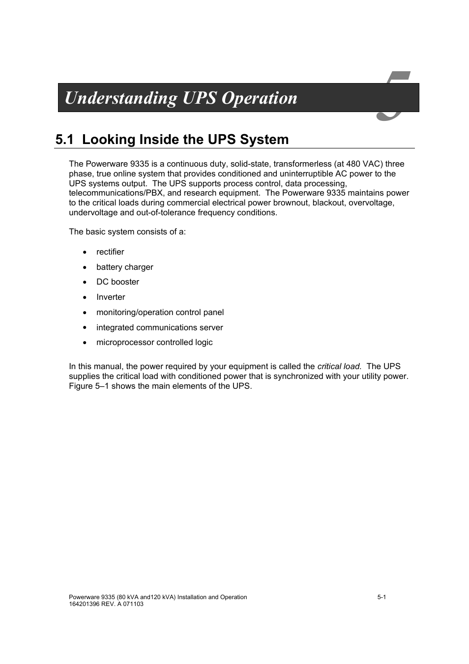 Understanding ups operation | Powerware 9335 User Manual | Page 31 / 100