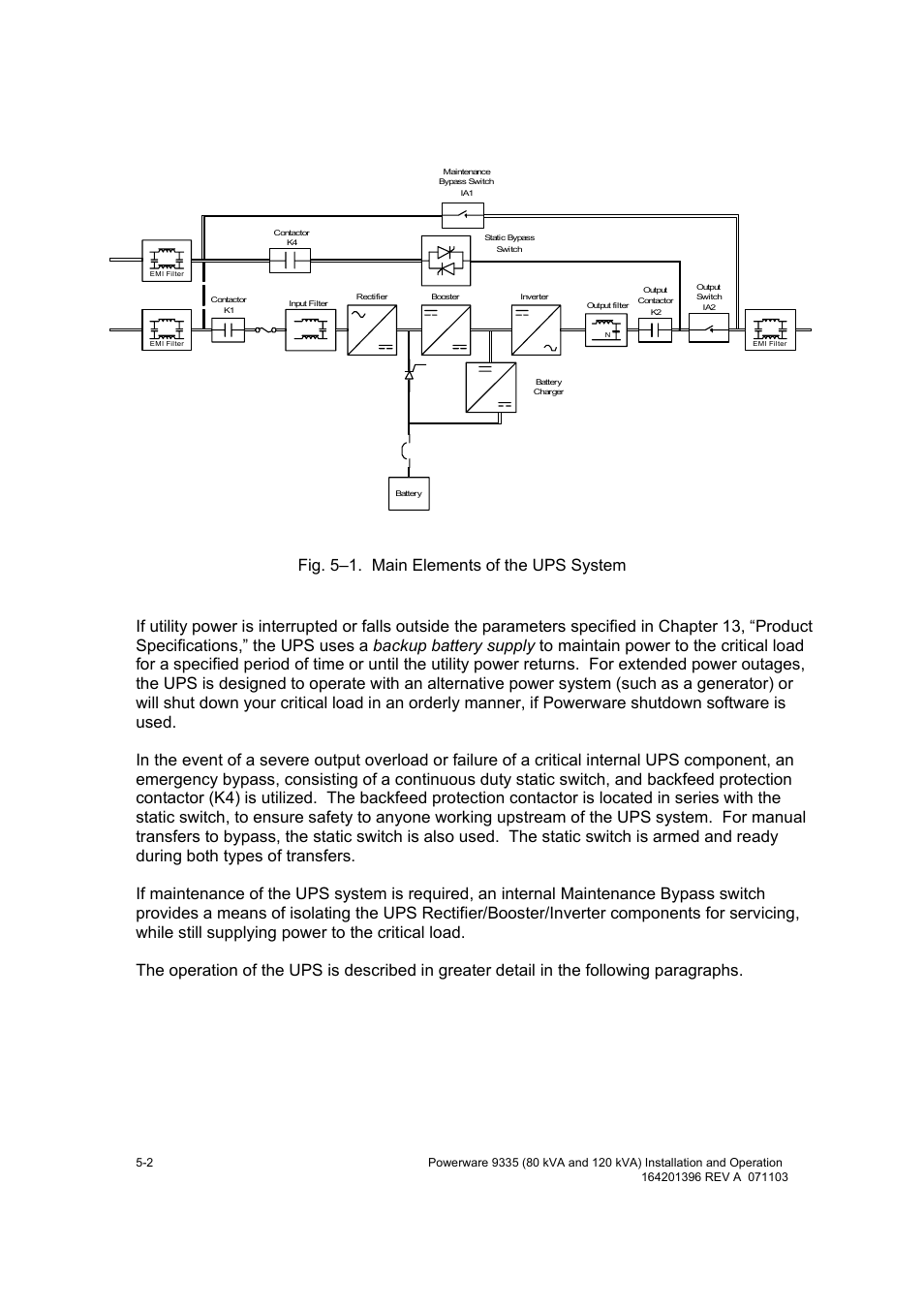Fig. 5–1. main elements of the ups system | Powerware 9335 User Manual | Page 32 / 100