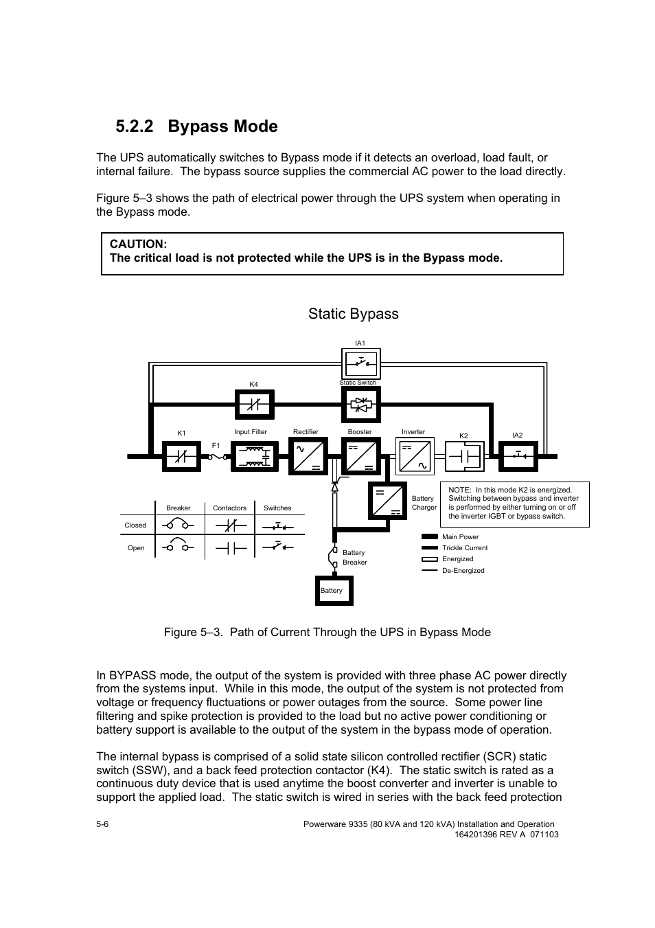 2 bypass mode, Static bypass | Powerware 9335 User Manual | Page 36 / 100