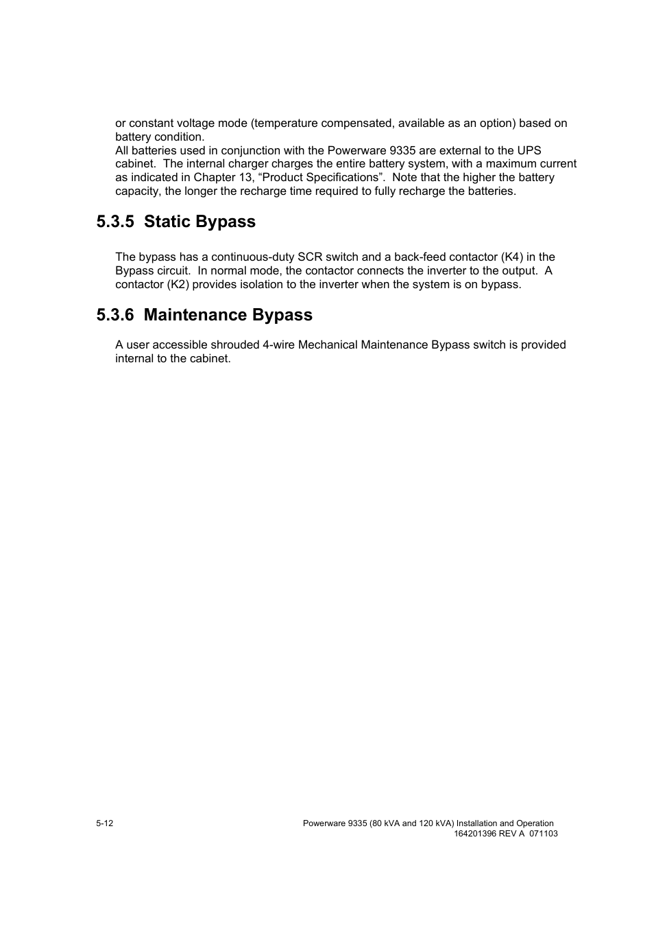 5 static bypass, 6 maintenance bypass | Powerware 9335 User Manual | Page 42 / 100