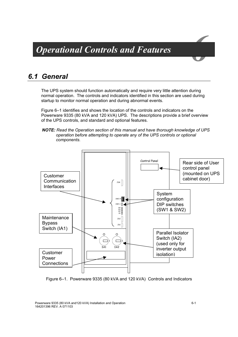 Operational controls and features, 1 general | Powerware 9335 User Manual | Page 43 / 100