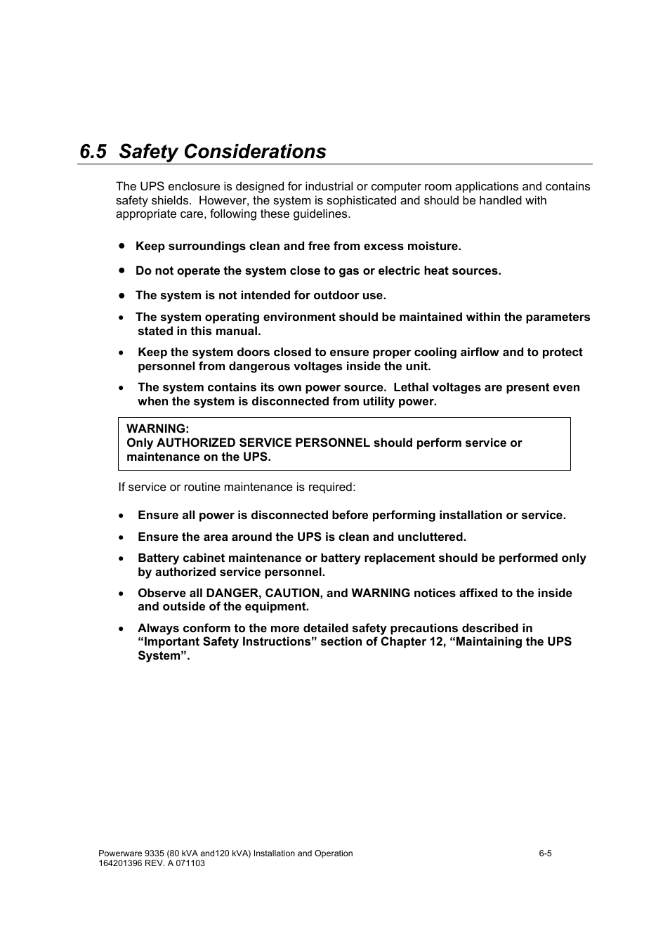 5 safety considerations | Powerware 9335 User Manual | Page 47 / 100