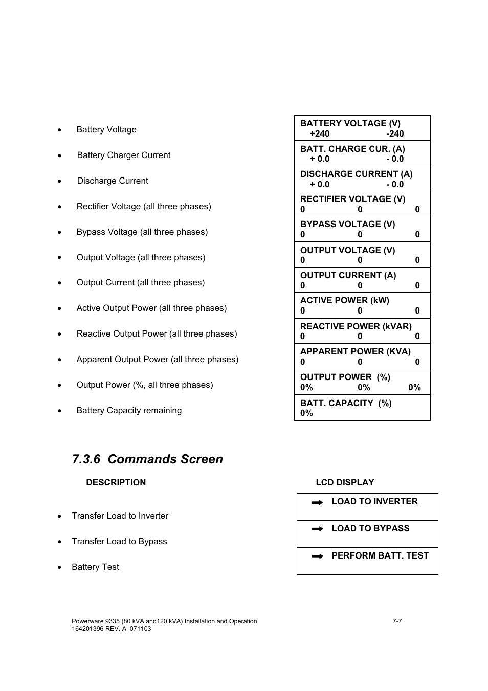 6 commands screen | Powerware 9335 User Manual | Page 55 / 100