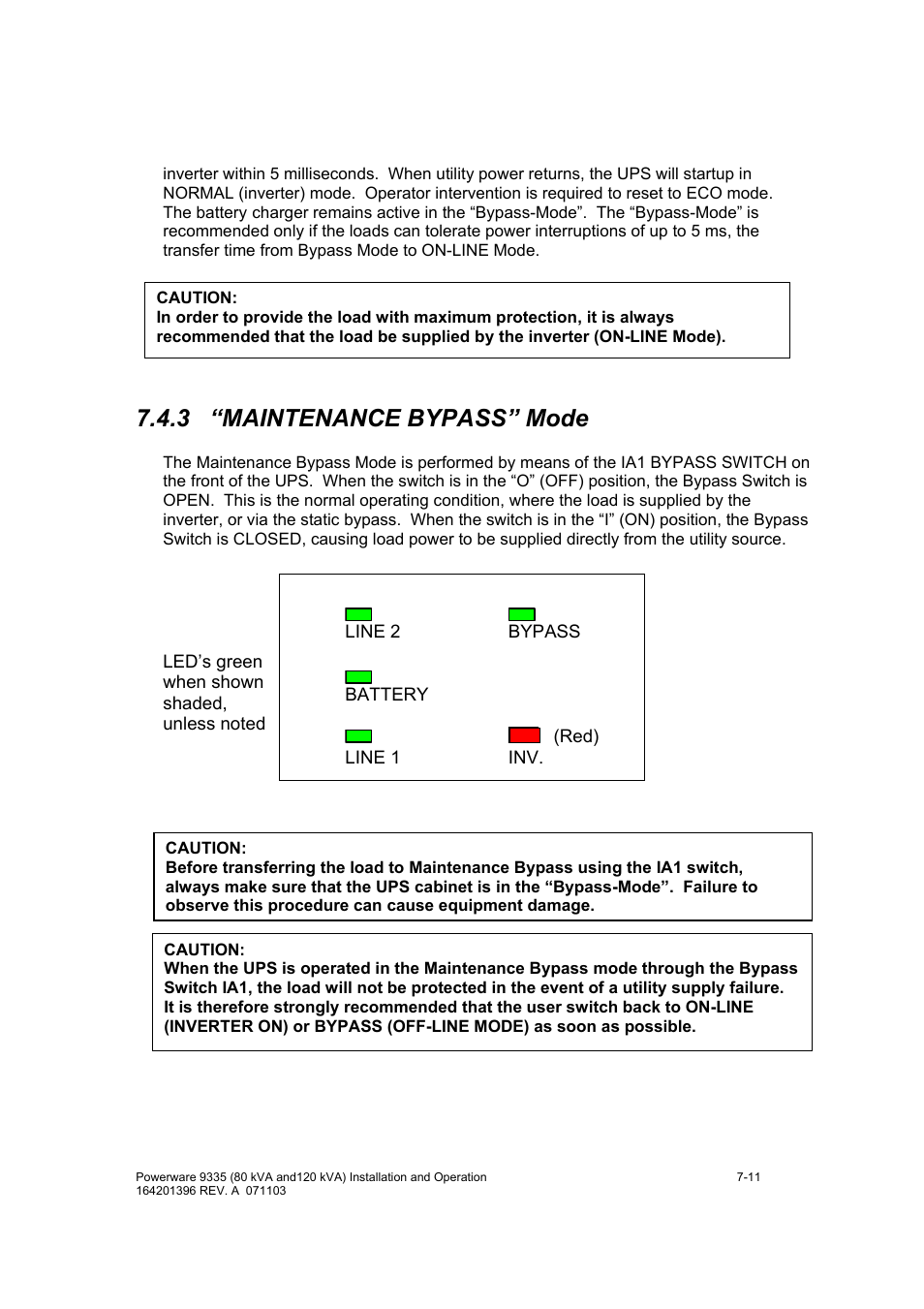 3 “maintenance bypass” mode | Powerware 9335 User Manual | Page 59 / 100