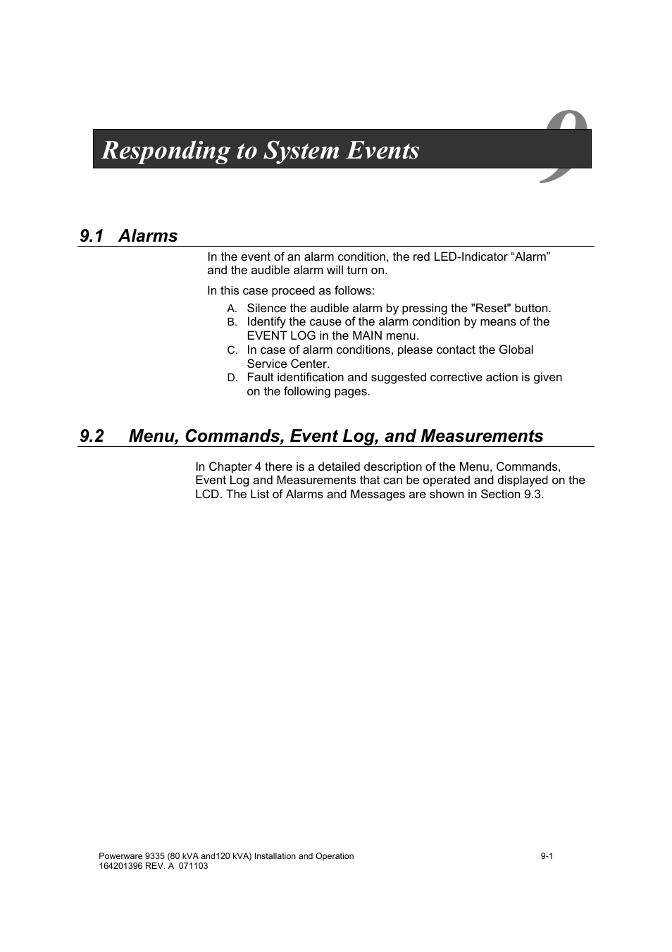 Responding to system events | Powerware 9335 User Manual | Page 67 / 100