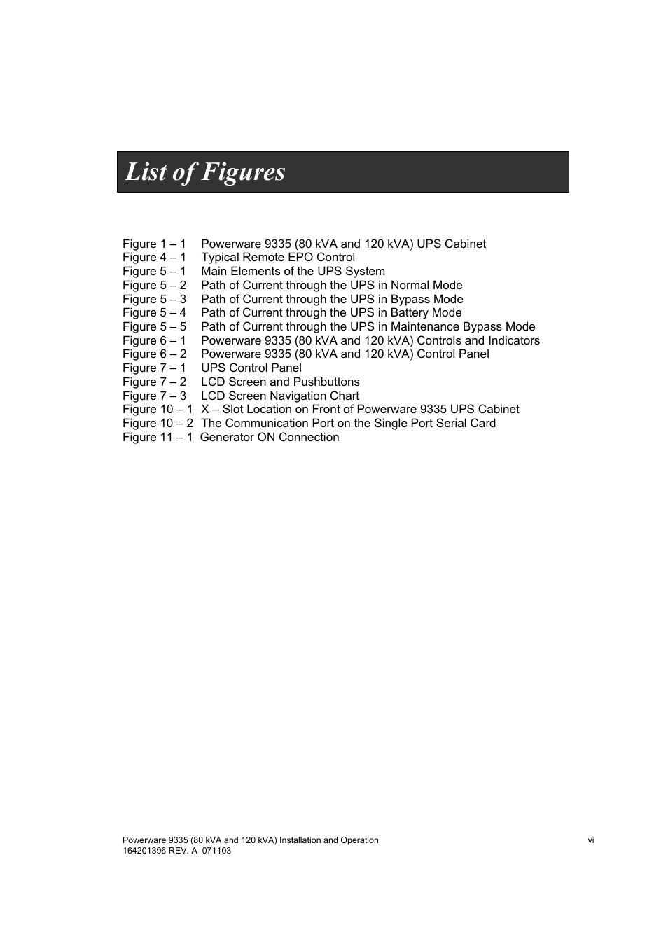 List of figures | Powerware 9335 User Manual | Page 7 / 100