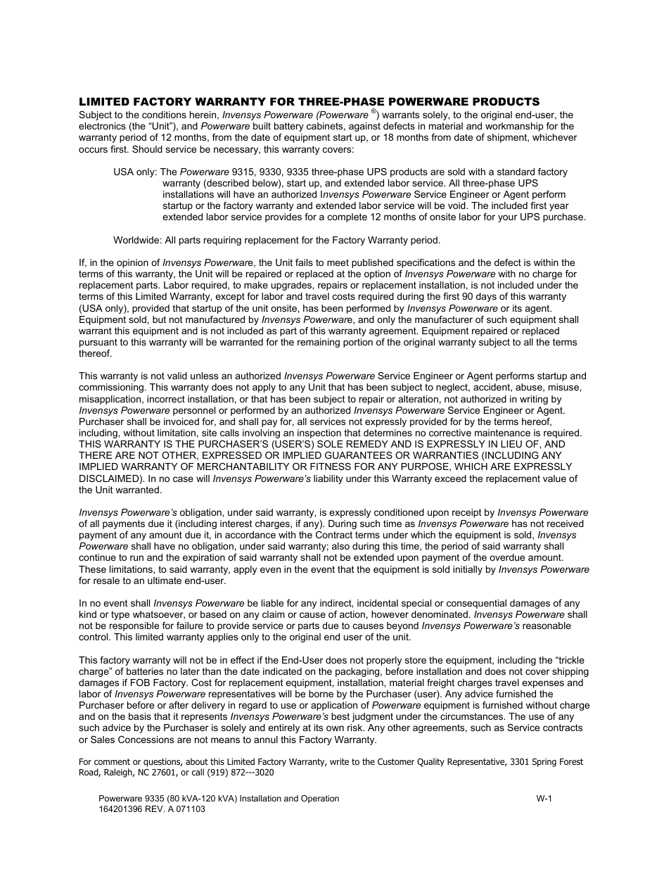 Powerware 9335 User Manual | Page 99 / 100