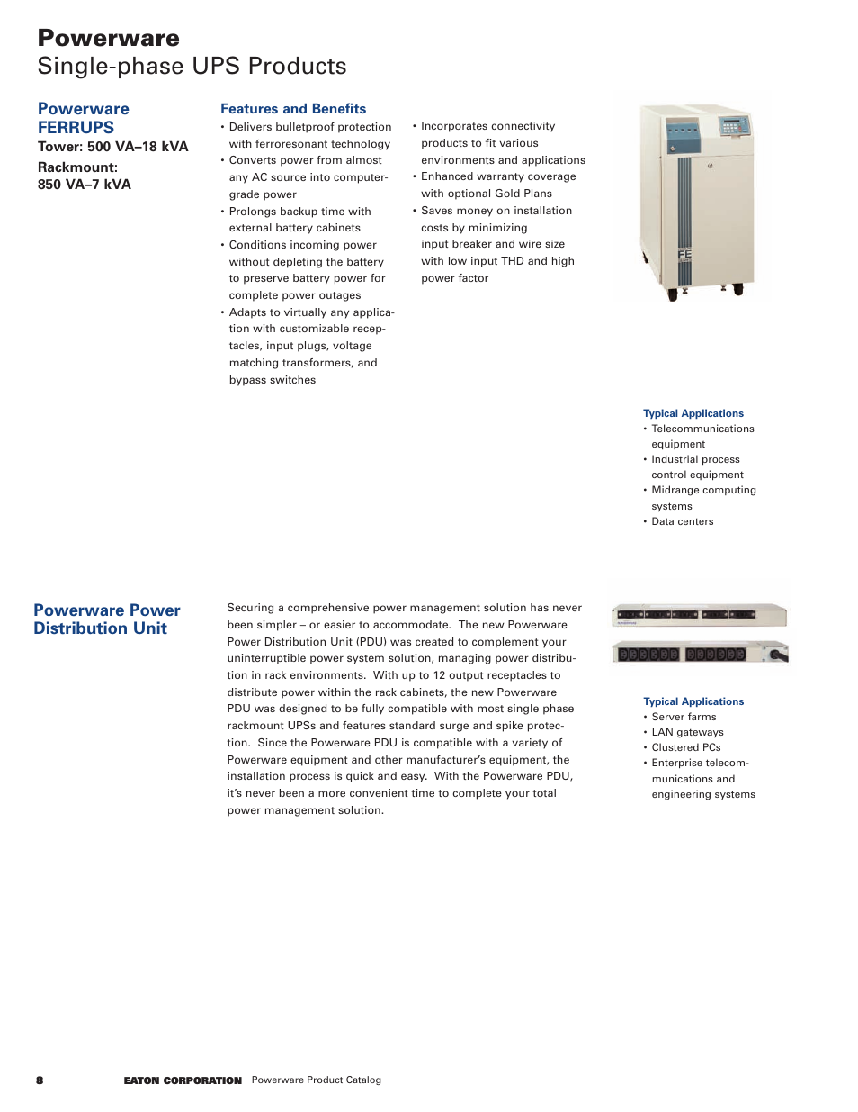 Powerware single-phase ups products, Powerware ferrups, Powerware power distribution unit | Powerware 9120 User Manual | Page 10 / 24