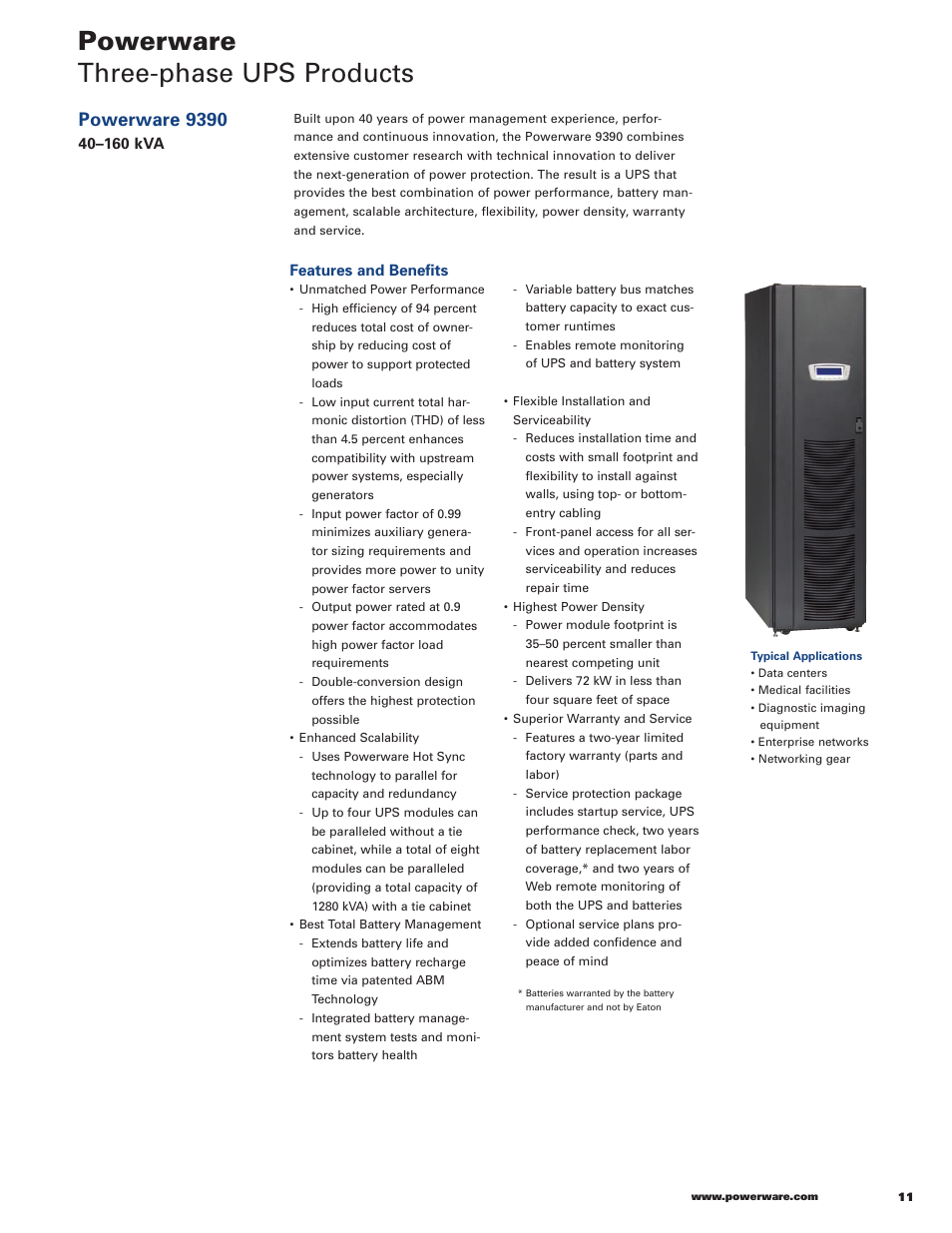 Powerware three-phase ups products, Powerware 9390 | Powerware 9120 User Manual | Page 13 / 24