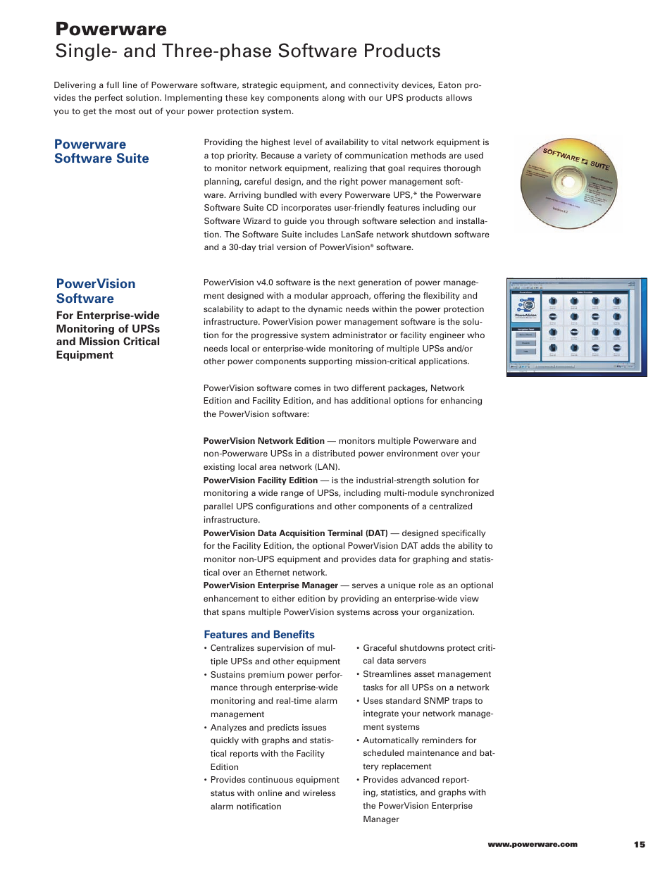 Powerware software suite, Powervision software | Powerware 9120 User Manual | Page 17 / 24