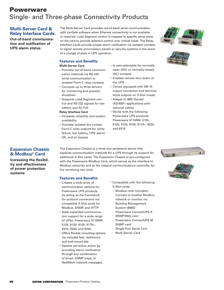 Multi-server card & relay interface cards, Expansion chassis & modbus, Card | Powerware 9120 User Manual | Page 22 / 24