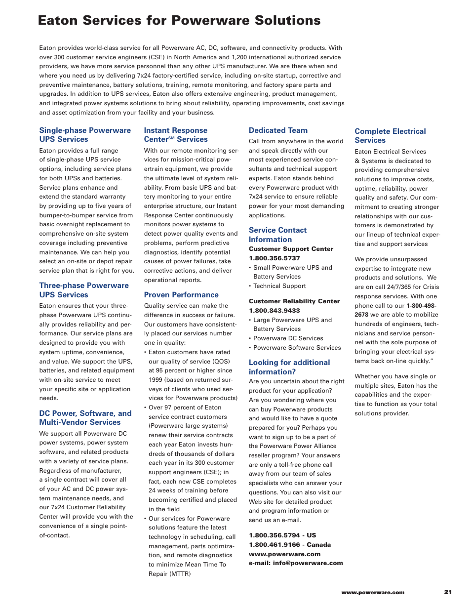 Eaton services for powerware solutions | Powerware 9120 User Manual | Page 23 / 24