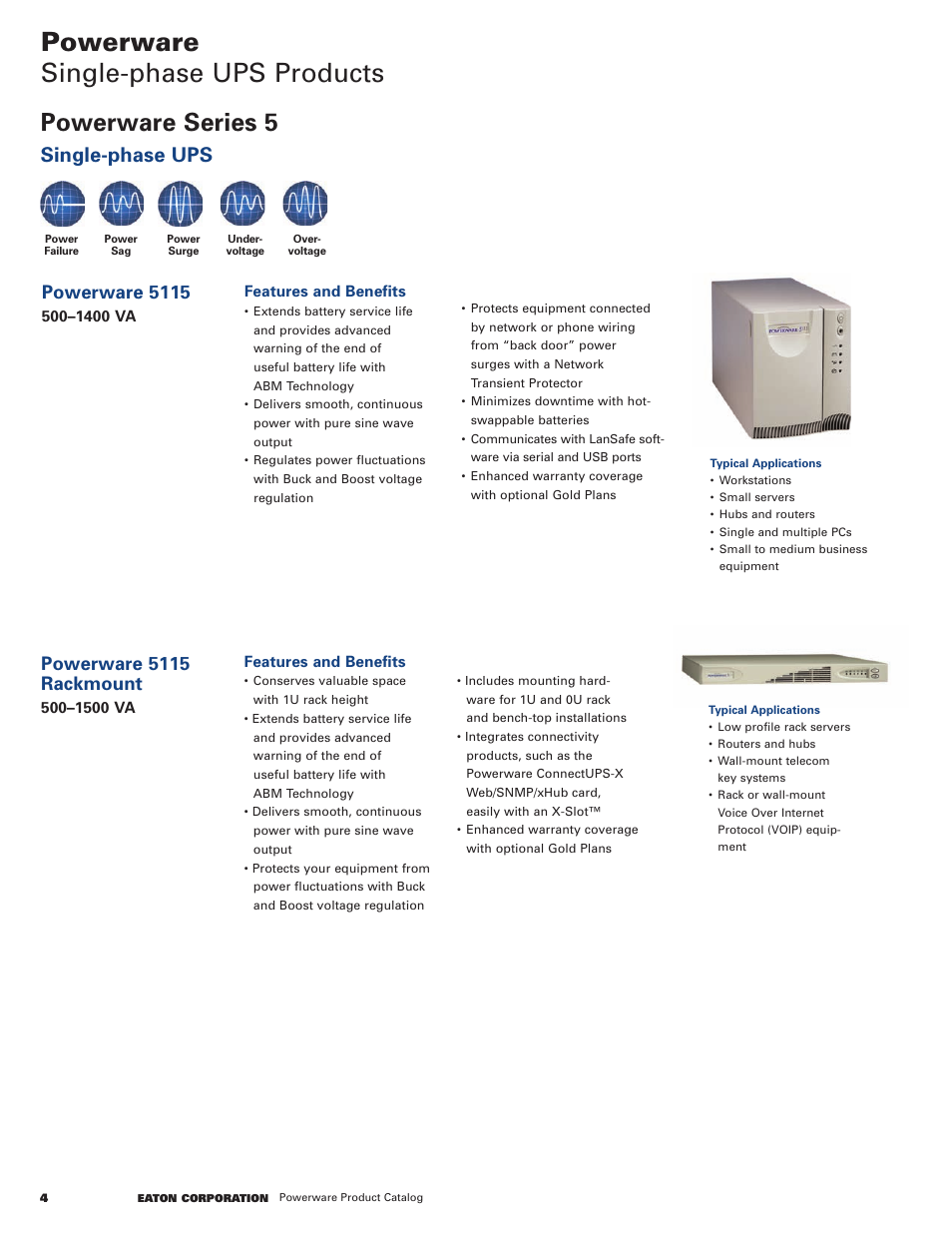 Powerware single-phase ups products, Powerware series 5, Single-phase ups | Powerware 5115, Powerware 5115 rackmount | Powerware 9120 User Manual | Page 6 / 24