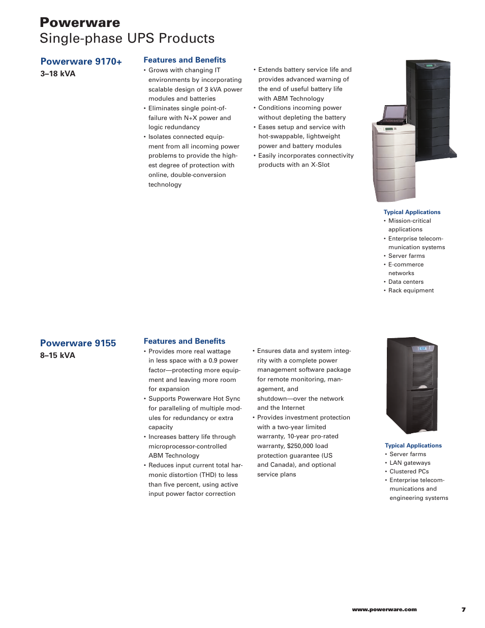 Powerware single-phase ups products, Powerware 9170, Powerware 9155 | Powerware 9120 User Manual | Page 9 / 24