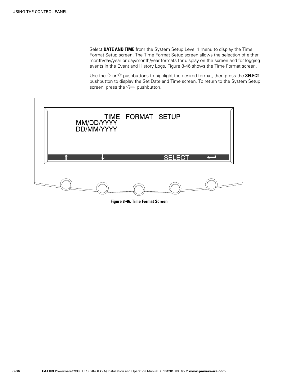 Figure 8‐46. time format screen | Powerware 9390 UPS 100160 kVA User Manual | Page 100 / 216