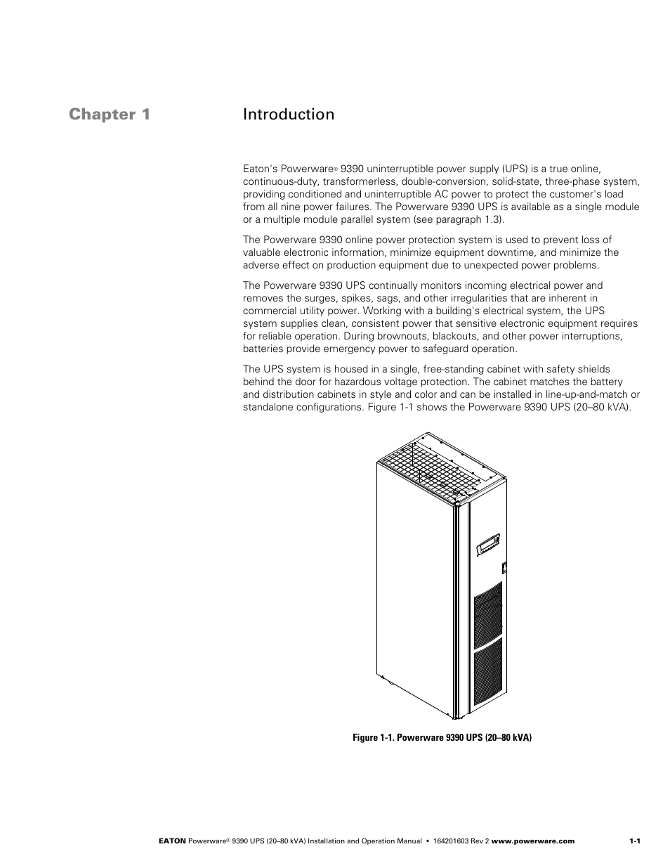 Chapter 1 introduction, Introduction | Powerware 9390 UPS 100160 kVA User Manual | Page 11 / 216