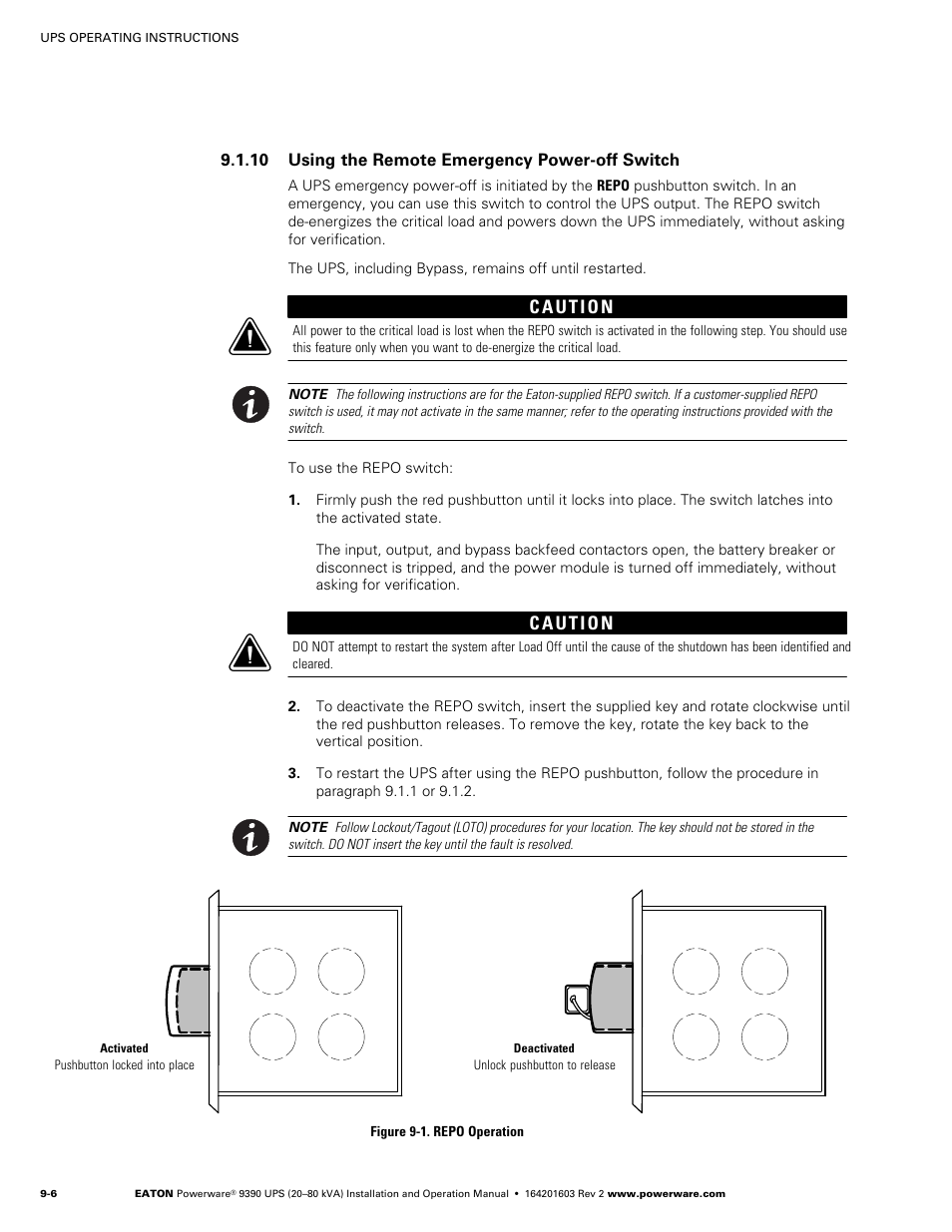 Using the remote emergency power-off switch, Multiple module parallel operation, Starting the parallel system in normal mode | 10 using the remote emergency power-off switch | Powerware 9390 UPS 100160 kVA User Manual | Page 114 / 216