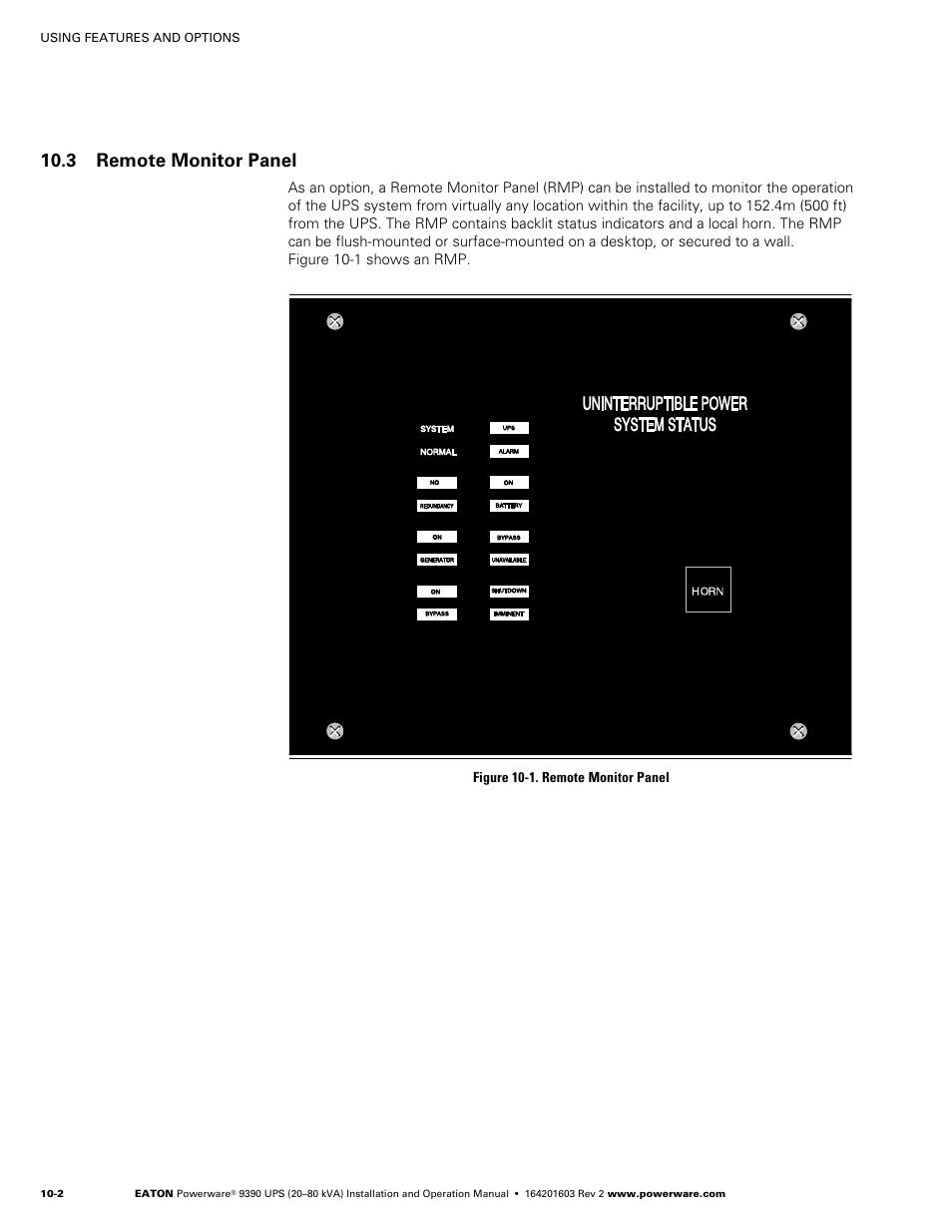 3 remote monitor panel | Powerware 9390 UPS 100160 kVA User Manual | Page 122 / 216
