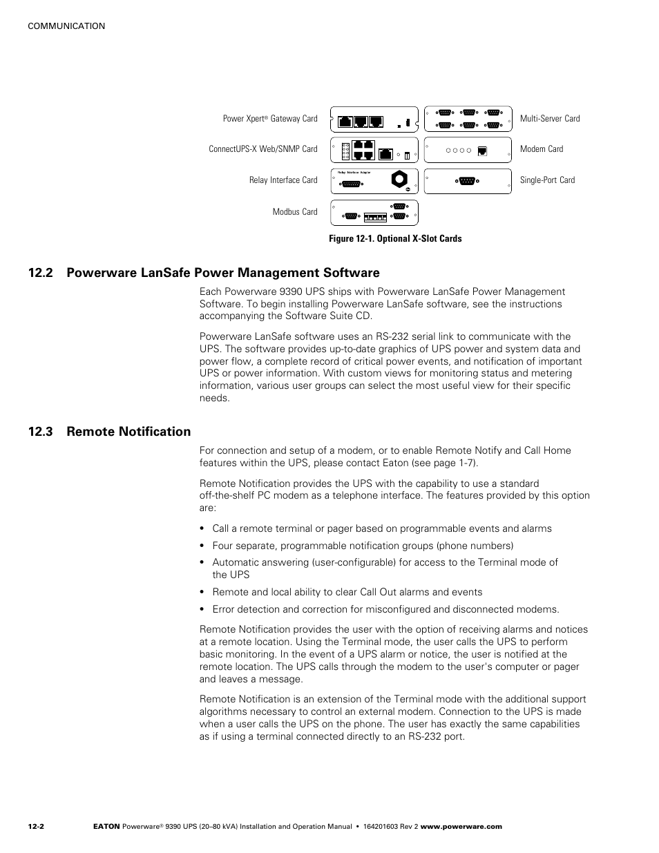 2 powerware lansafe power management software, 3 remote notification | Powerware 9390 UPS 100160 kVA User Manual | Page 136 / 216