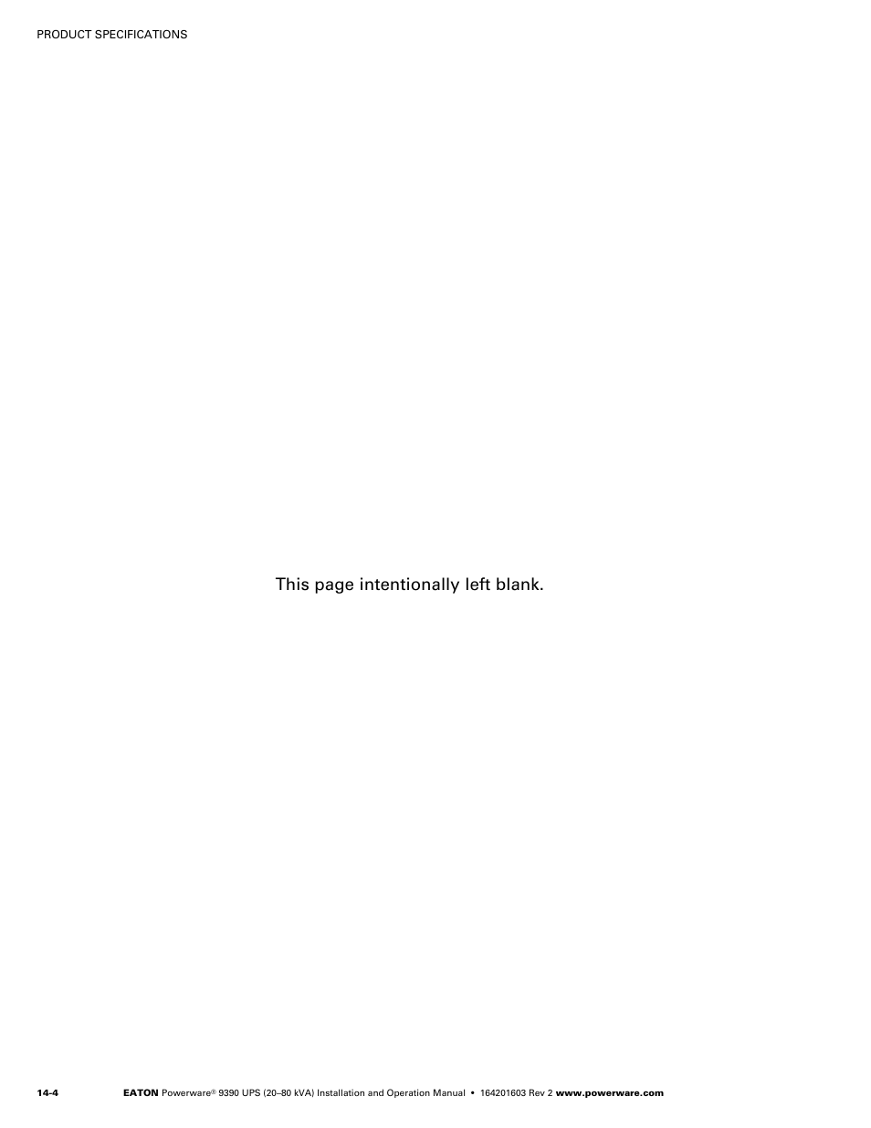 Warranty, Limited factory warranty, This page intentionally left blank | Powerware 9390 UPS 100160 kVA User Manual | Page 146 / 216