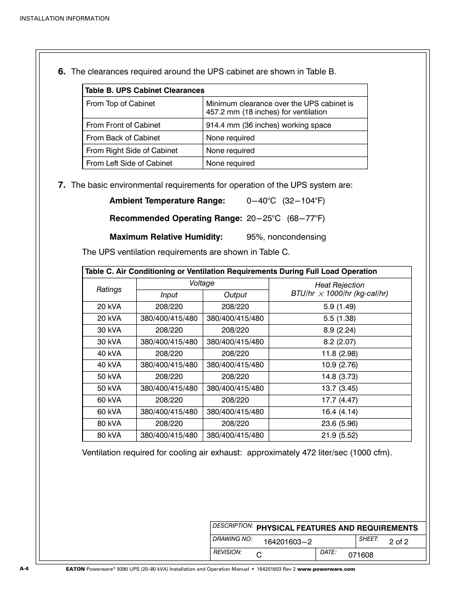 Powerware 9390 UPS 100160 kVA User Manual | Page 152 / 216