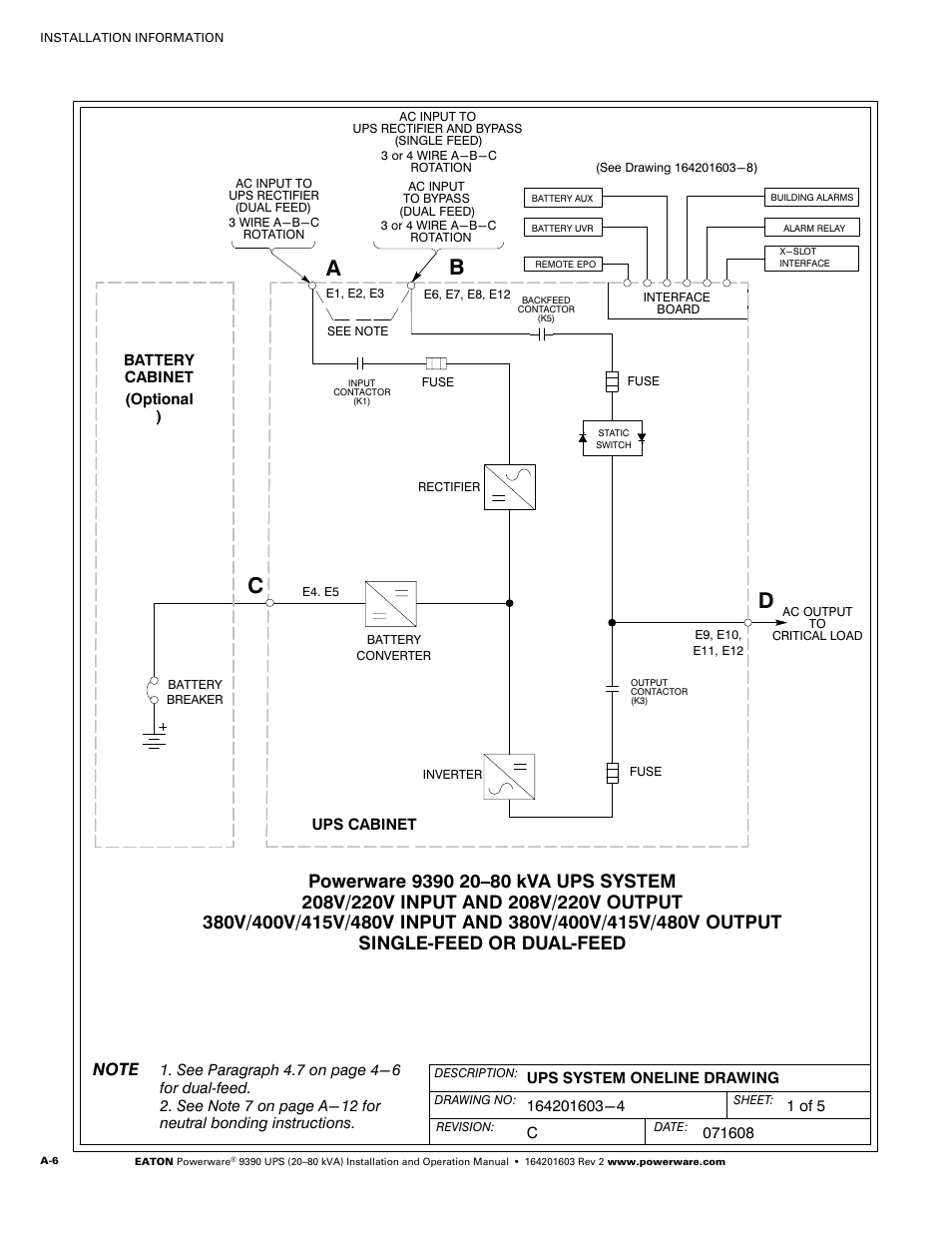 Ab c d | Powerware 9390 UPS 100160 kVA User Manual | Page 154 / 216