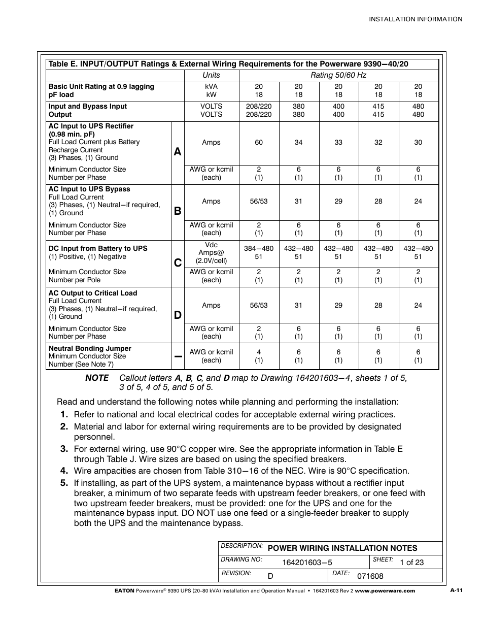 Powerware 9390 UPS 100160 kVA User Manual | Page 159 / 216