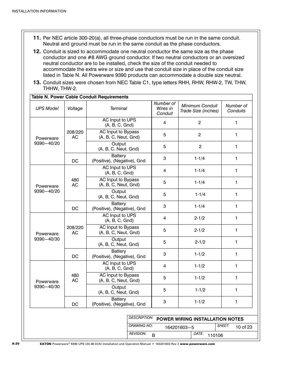 Powerware 9390 UPS 100160 kVA User Manual | Page 168 / 216