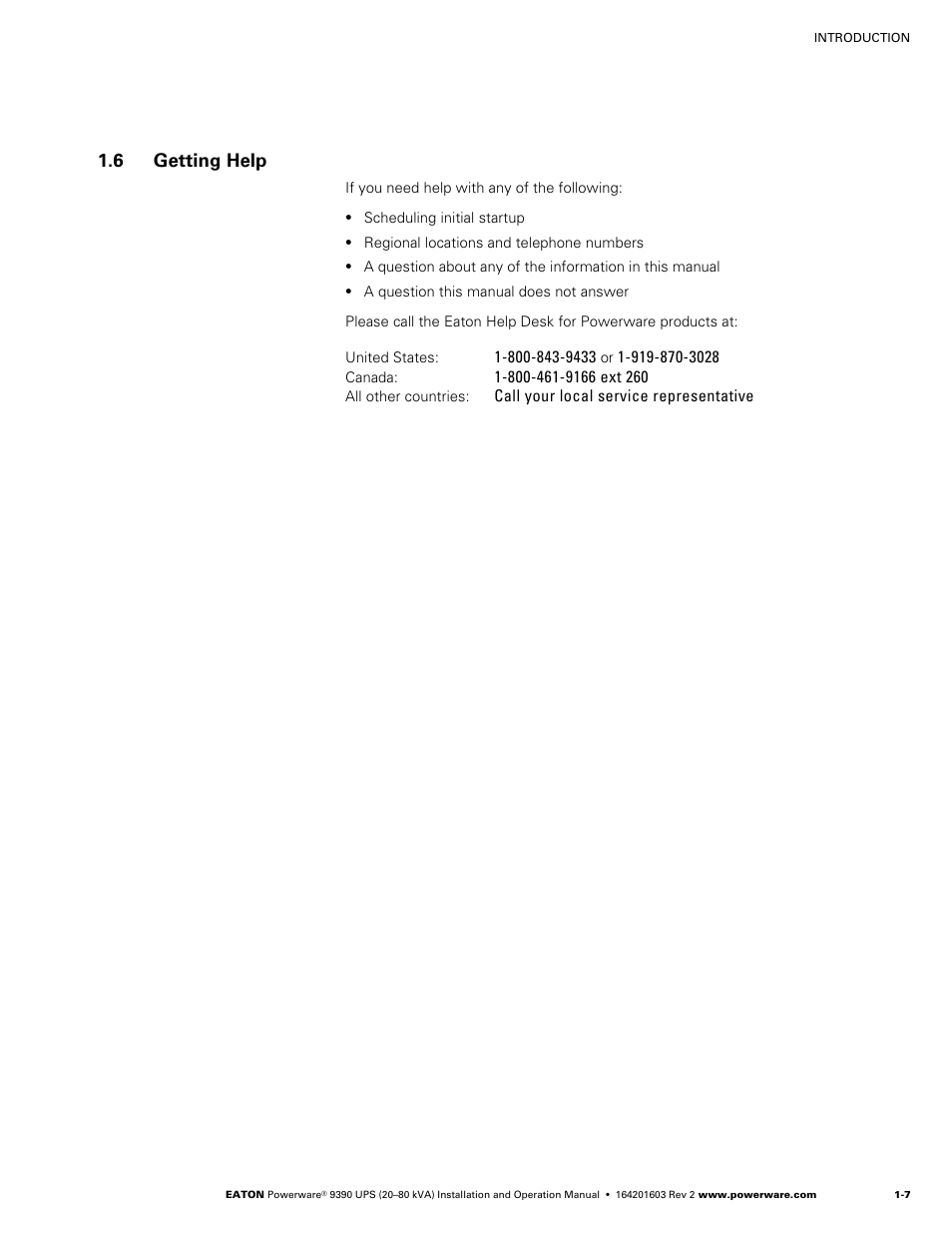 6 getting help, Getting help | Powerware 9390 UPS 100160 kVA User Manual | Page 17 / 216