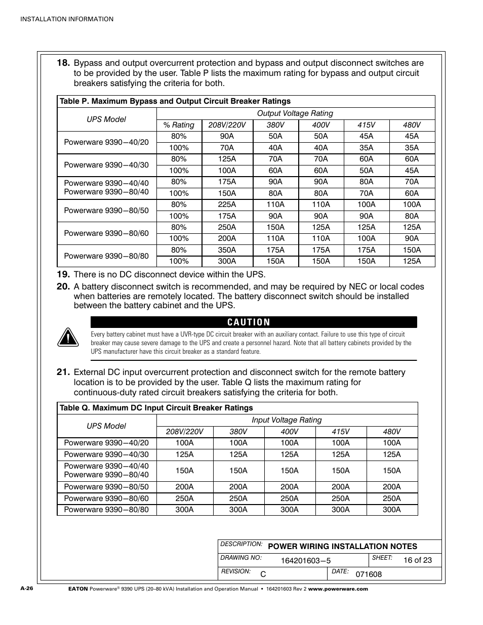 Powerware 9390 UPS 100160 kVA User Manual | Page 174 / 216