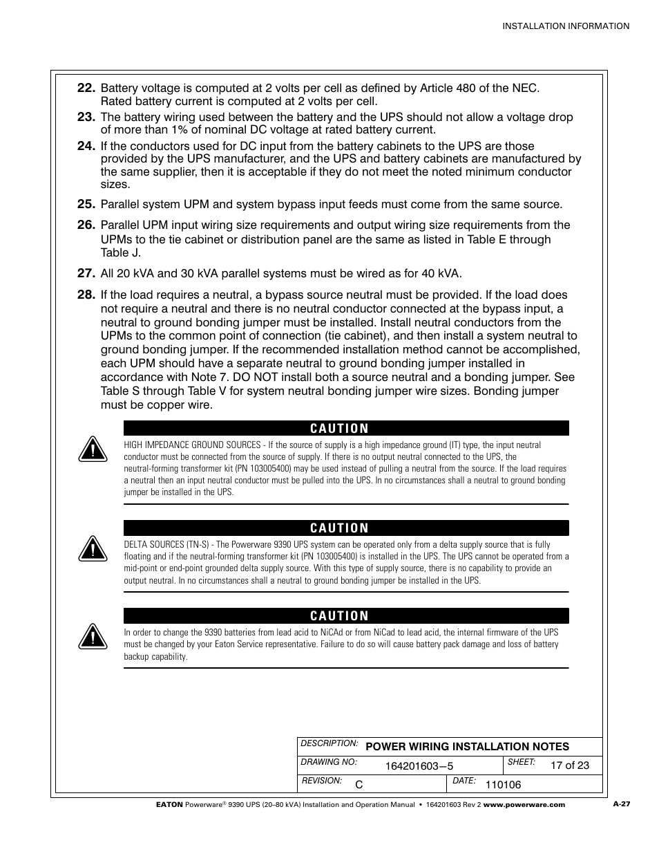 Powerware 9390 UPS 100160 kVA User Manual | Page 175 / 216