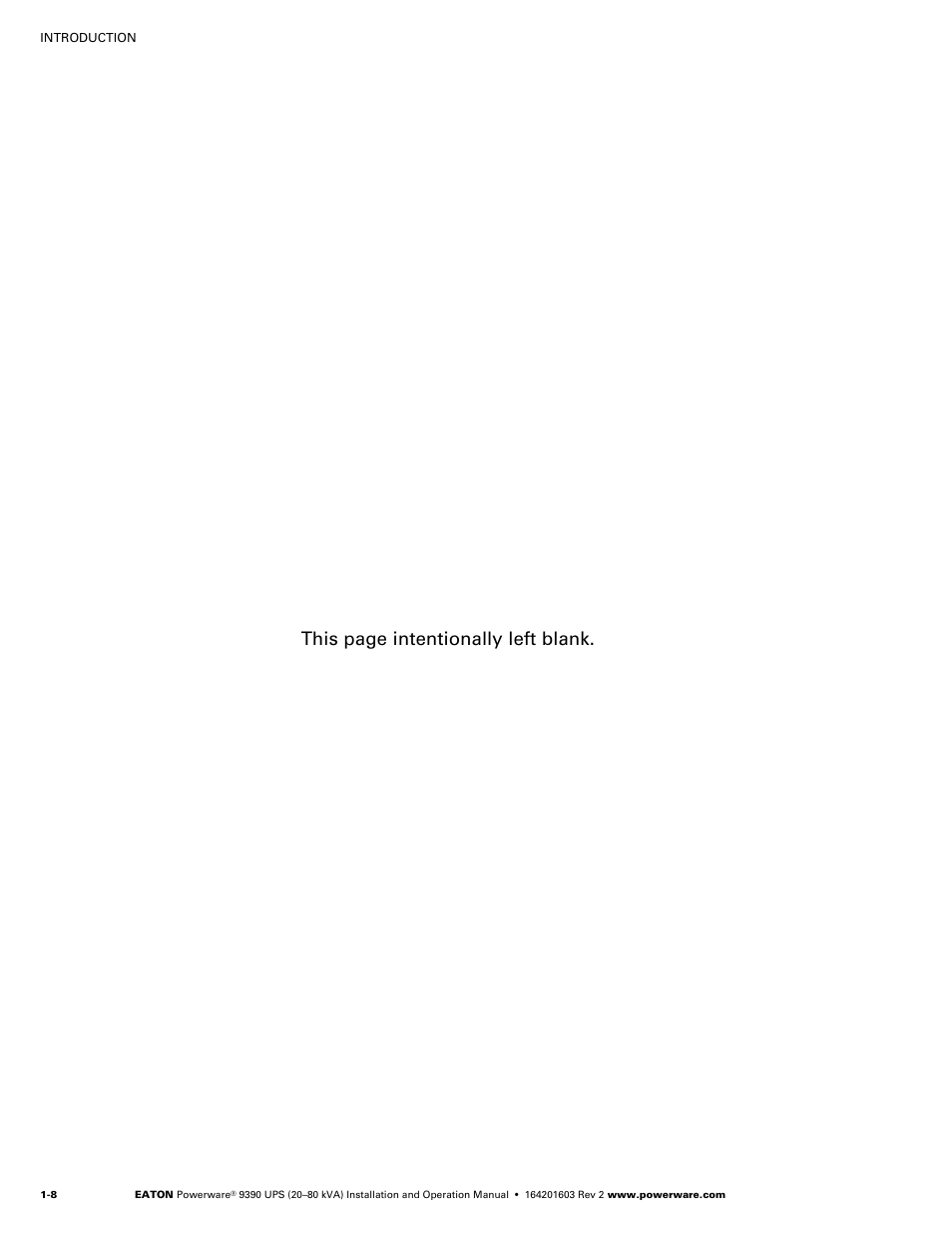 This page intentionally left blank | Powerware 9390 UPS 100160 kVA User Manual | Page 18 / 216