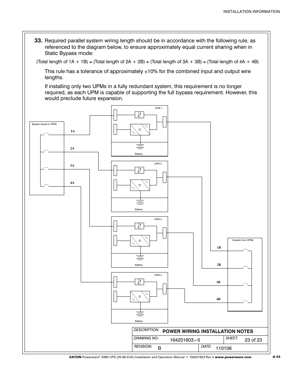 Powerware 9390 UPS 100160 kVA User Manual | Page 181 / 216