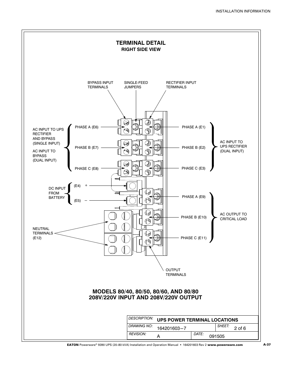 Powerware 9390 UPS 100160 kVA User Manual | Page 185 / 216