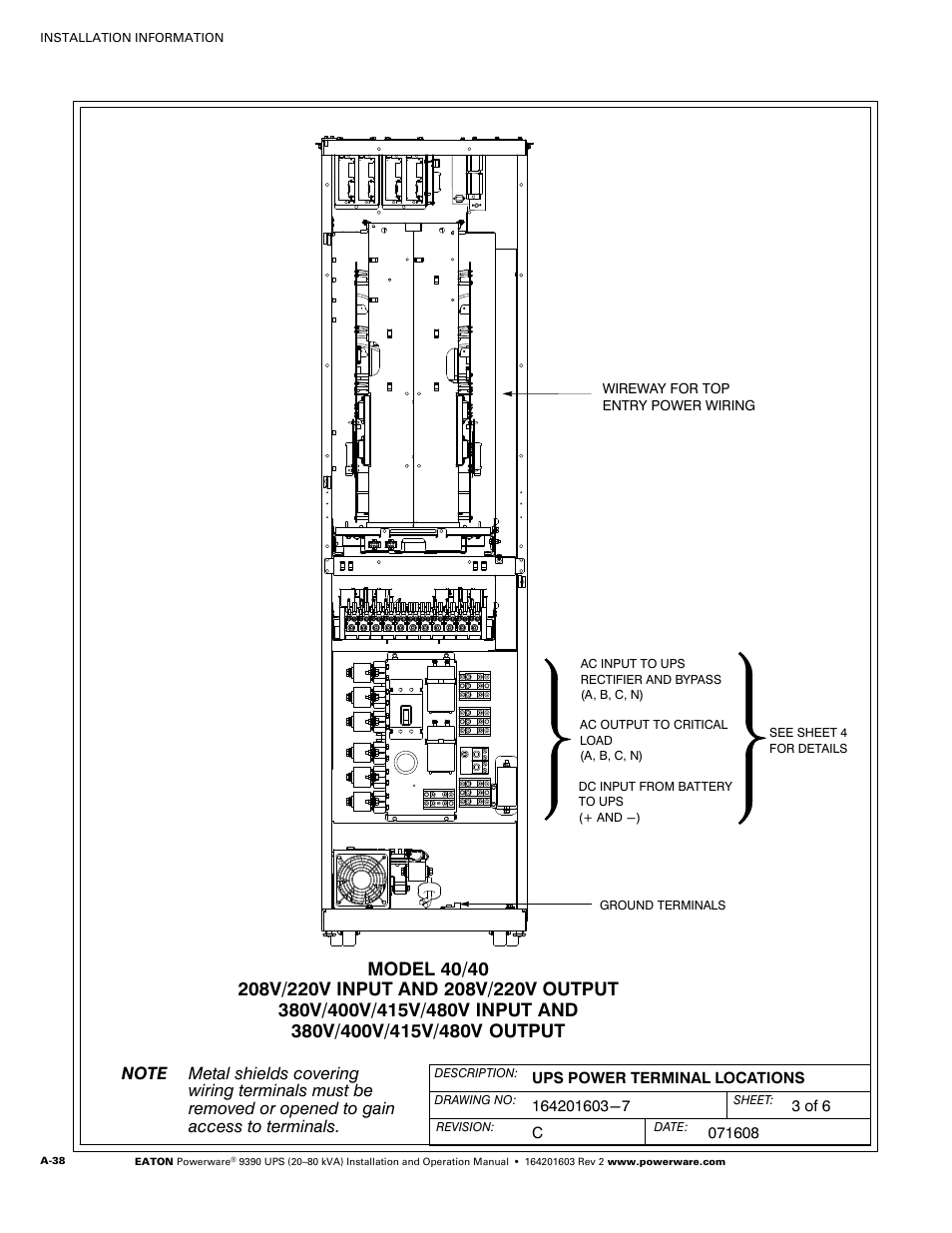 Powerware 9390 UPS 100160 kVA User Manual | Page 186 / 216