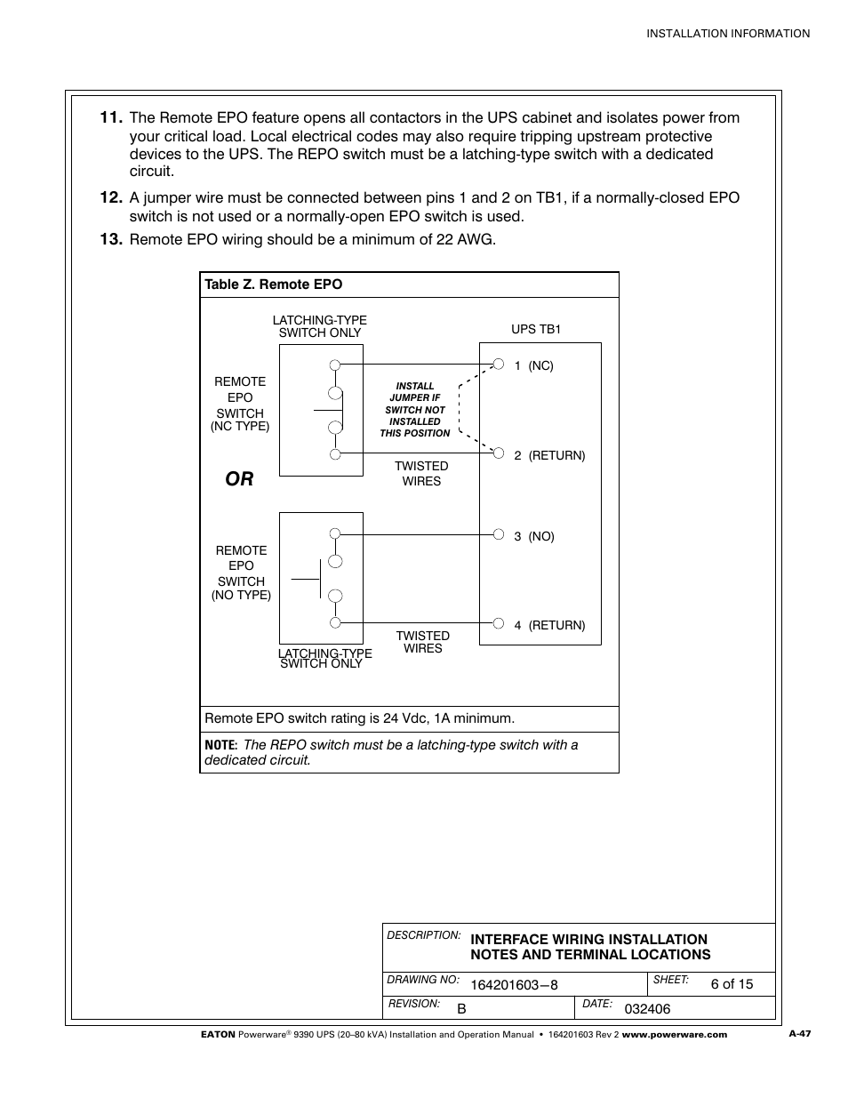 Powerware 9390 UPS 100160 kVA User Manual | Page 195 / 216