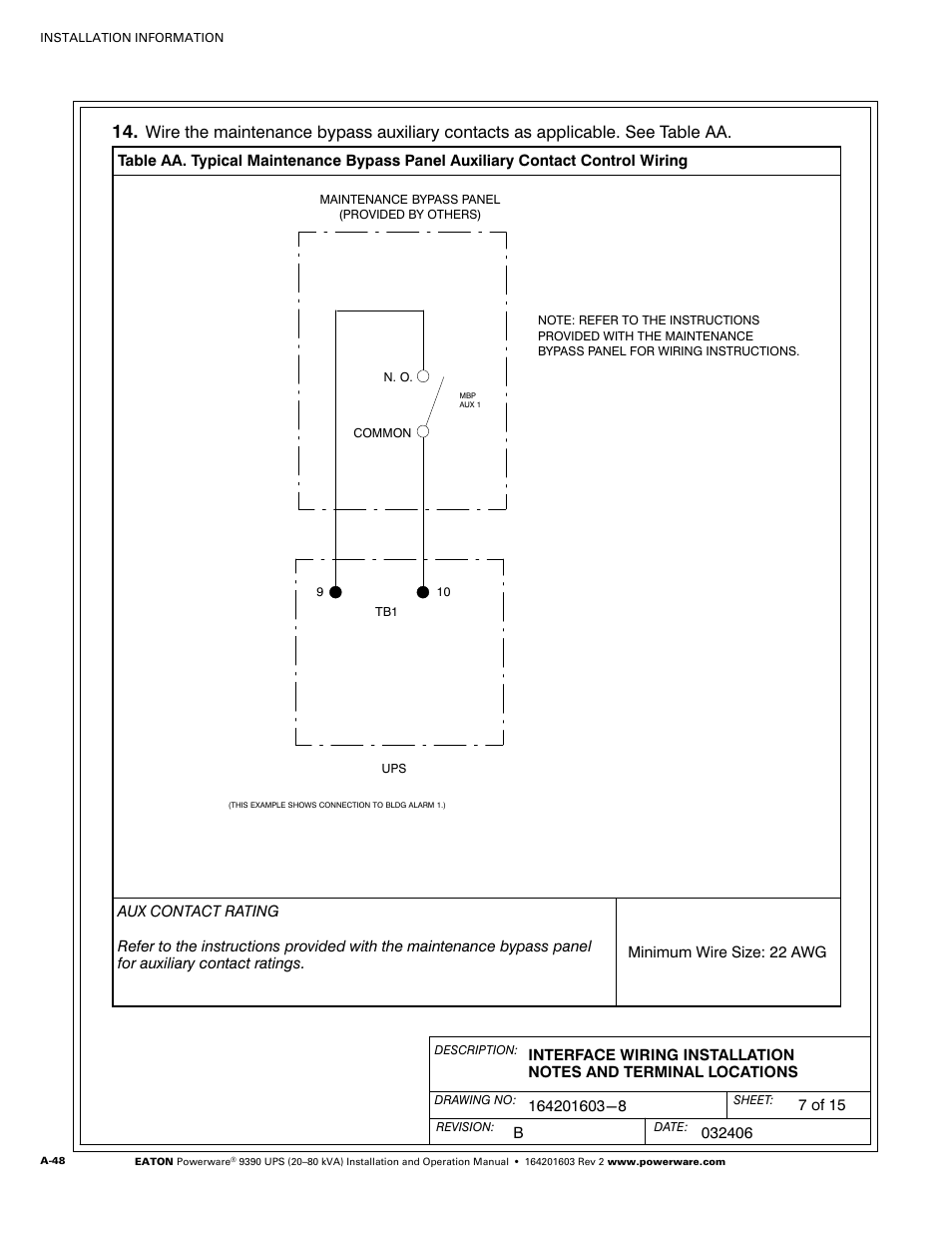 Powerware 9390 UPS 100160 kVA User Manual | Page 196 / 216