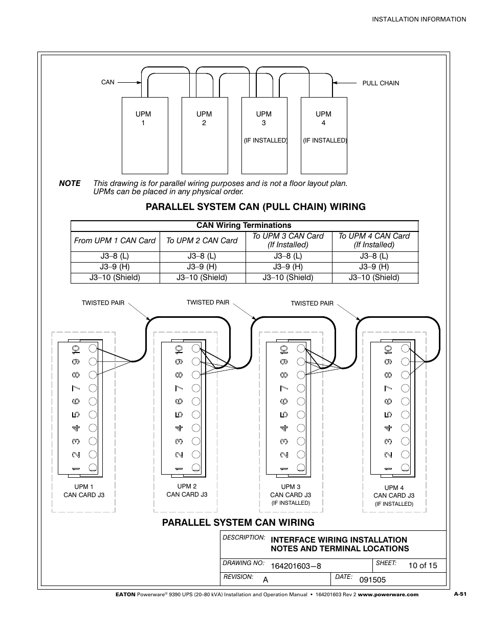 Parallel system can (pull chain) wiring, Parallel system can wiring | Powerware 9390 UPS 100160 kVA User Manual | Page 199 / 216