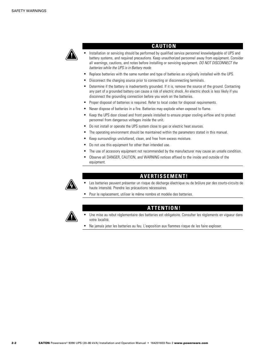 Powerware 9390 UPS 100160 kVA User Manual | Page 20 / 216
