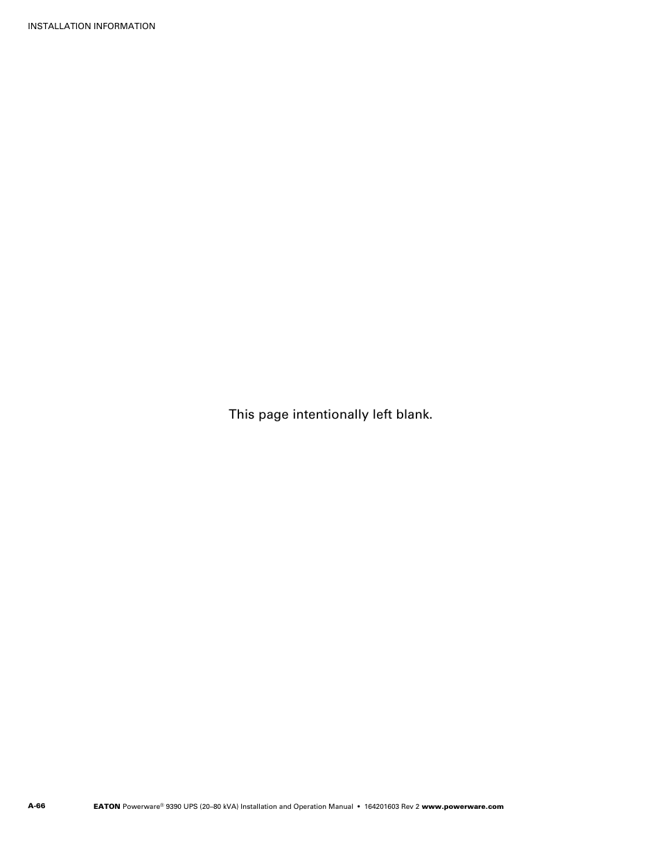This page intentionally left blank | Powerware 9390 UPS 100160 kVA User Manual | Page 214 / 216