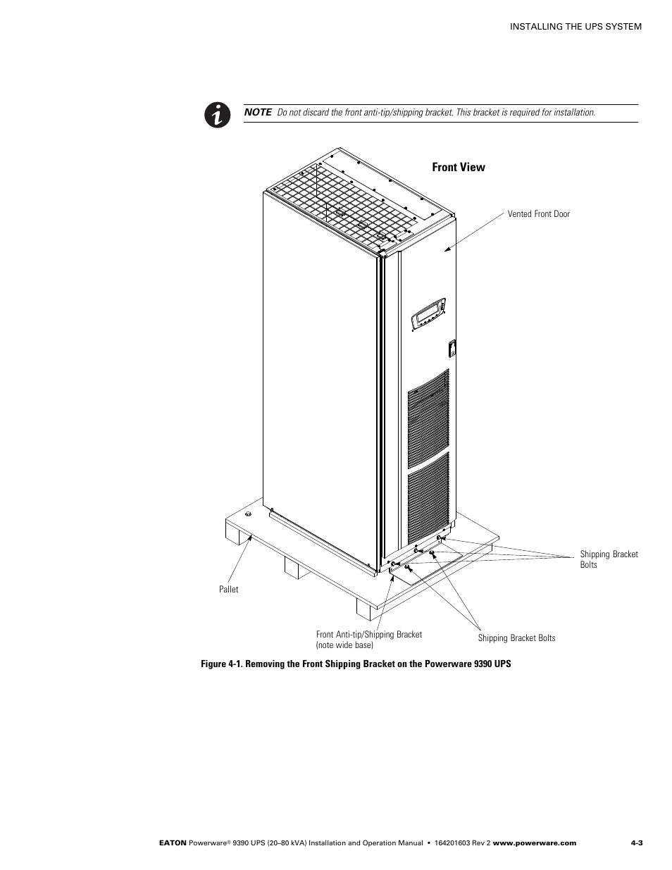 Front view | Powerware 9390 UPS 100160 kVA User Manual | Page 29 / 216