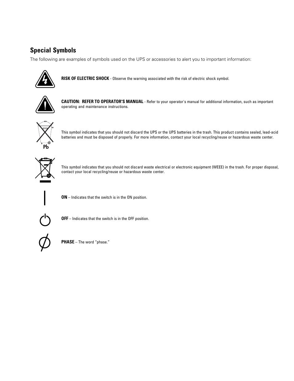Special symbols | Powerware 9390 UPS 100160 kVA User Manual | Page 3 / 216
