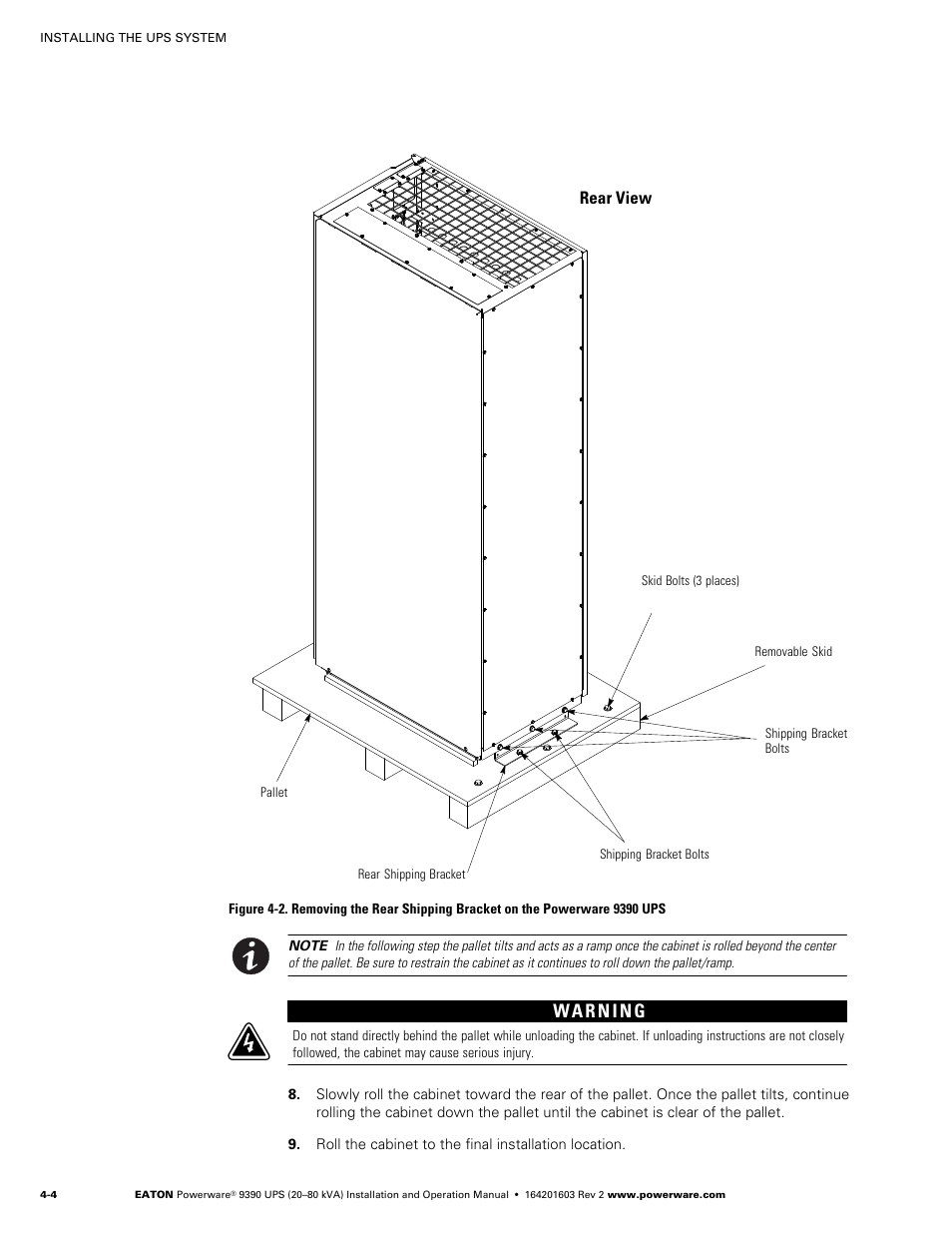 Rear view | Powerware 9390 UPS 100160 kVA User Manual | Page 30 / 216