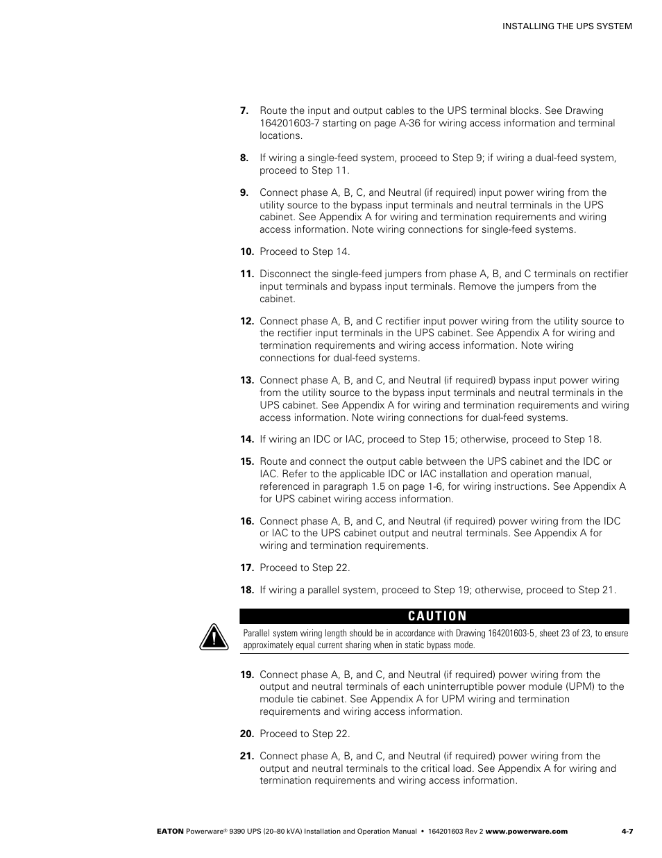 External wiring installation procedure a | Powerware 9390 UPS 100160 kVA User Manual | Page 33 / 216