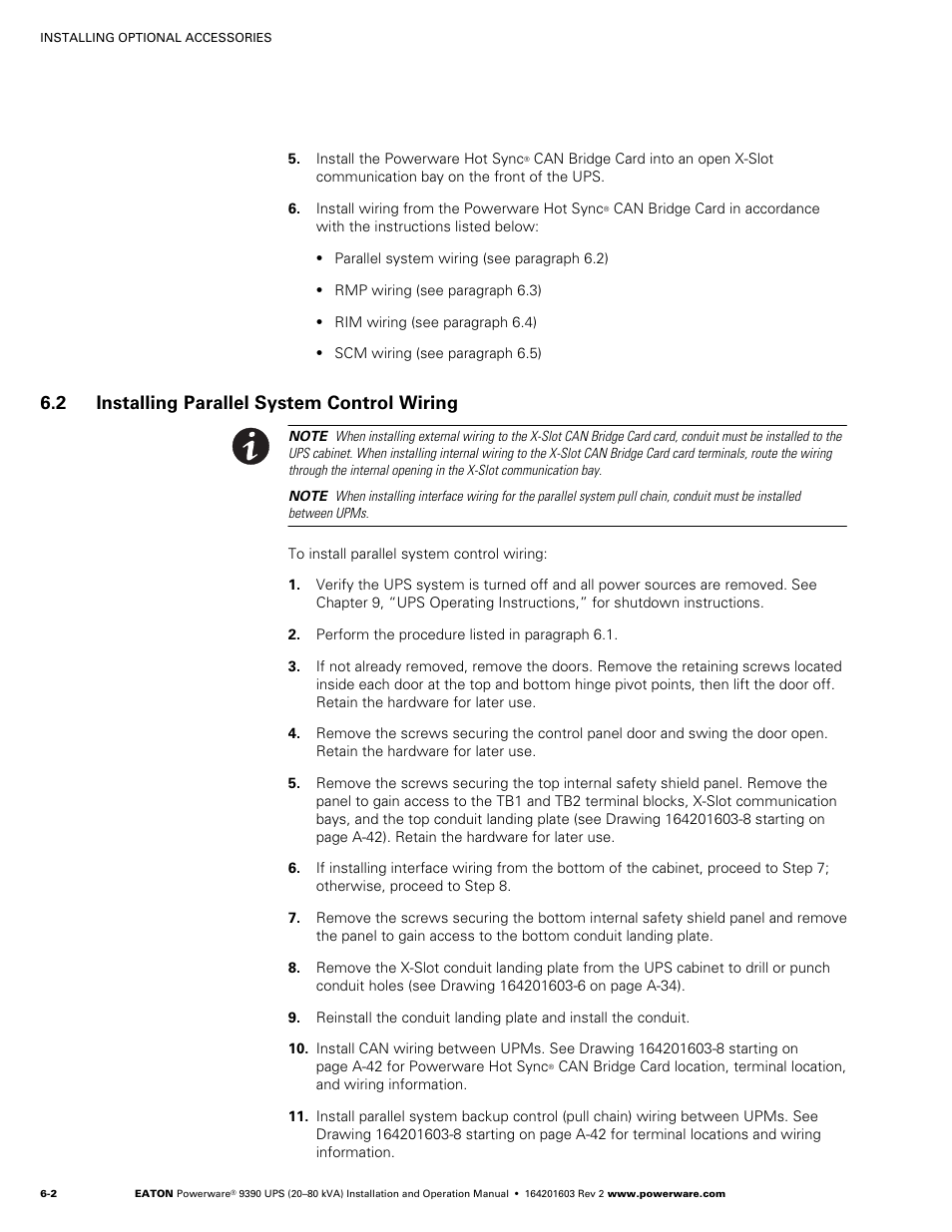 2 installing parallel system control wiring, Installing parallel system control wiring | Powerware 9390 UPS 100160 kVA User Manual | Page 44 / 216