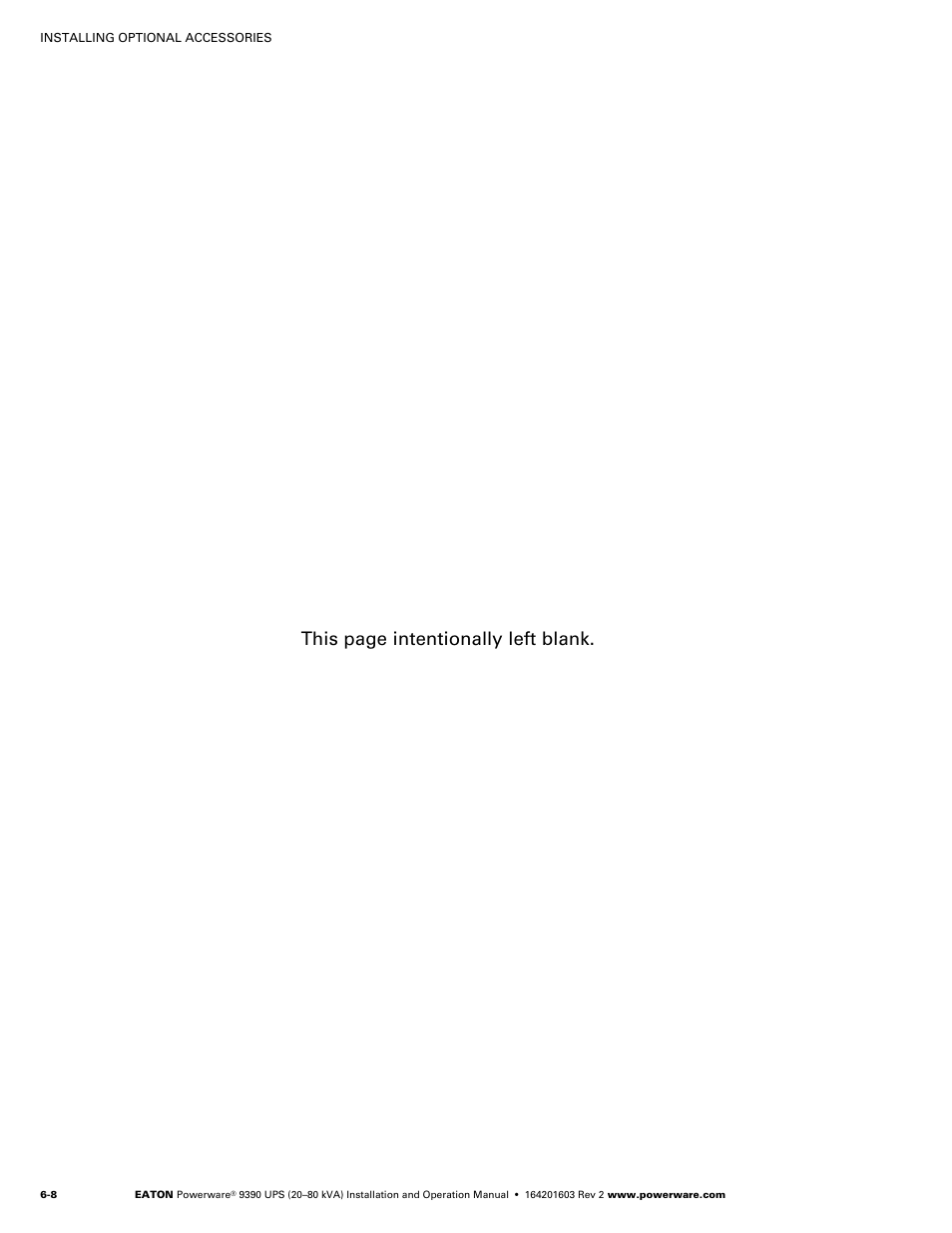This page intentionally left blank | Powerware 9390 UPS 100160 kVA User Manual | Page 50 / 216