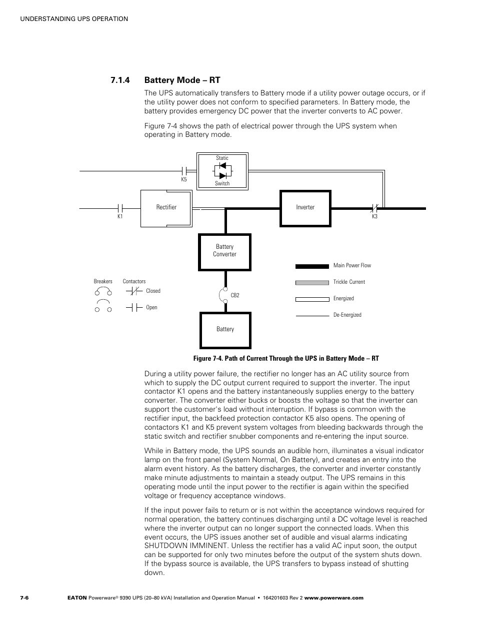 Battery mode – rt, 4 battery mode – rt | Powerware 9390 UPS 100160 kVA User Manual | Page 58 / 216